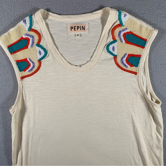 Anthropologie Pepin Embroidered Beaded Tank Top Sleeveless Shirt M - Picture 2 of 6